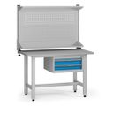 Výškovo nastaviteľný dielenský stôl G5 s nadstavbou, 1200 x 750 x 800-1000 mm, 1x kontajner, 2 zásuvky, modrá