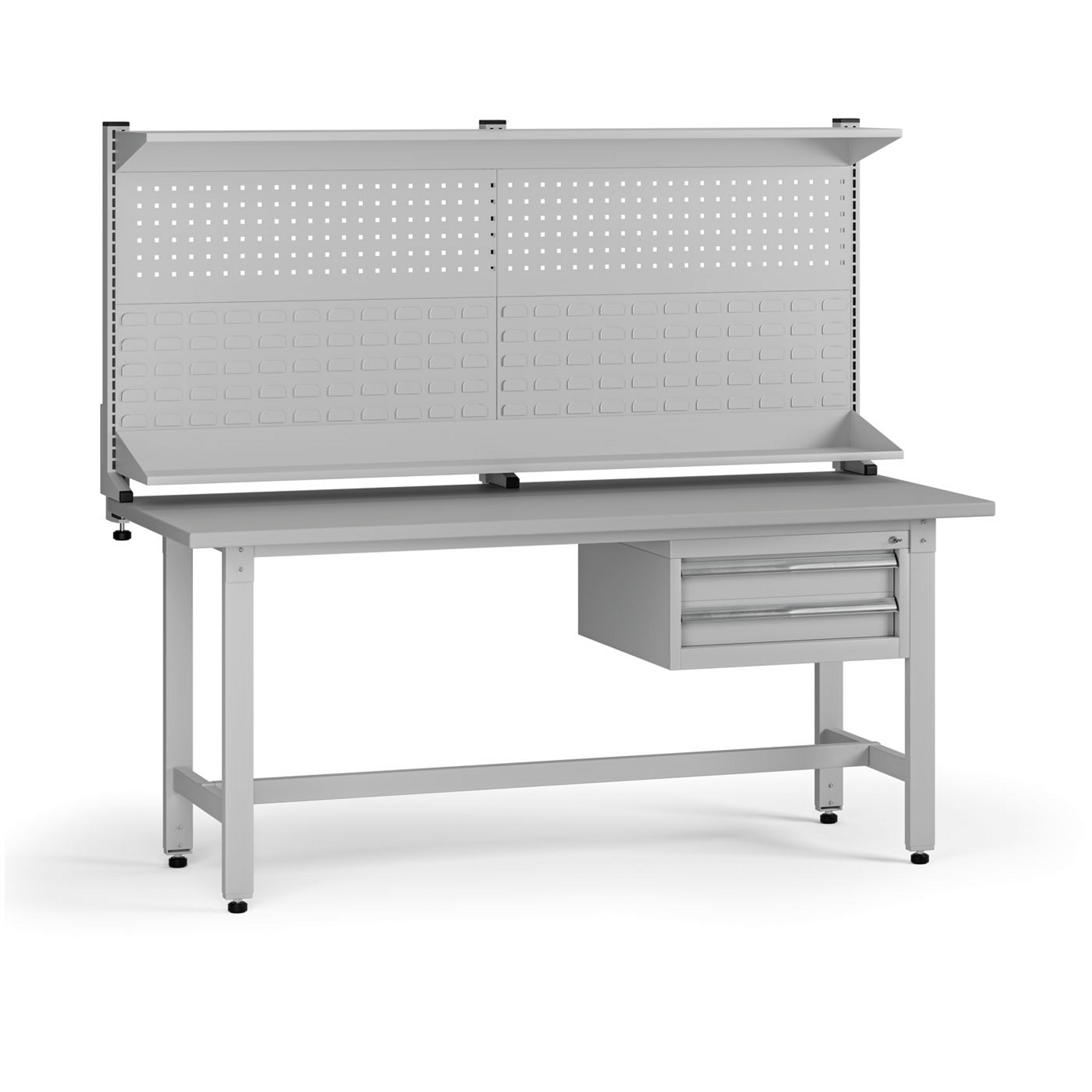 Výškovo nastaviteľný dielenský stôl G5 s nadstavbou, 1800 x 750 x 800-1000 mm, 1x kontajner, 2 zásuvky