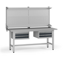 Výškovo nastaviteľný dielenský stôl G5 s nadstavbou, 1800 x 750 x 800-1000 mm, 2x kontajner, 4 zásuvky, grafit