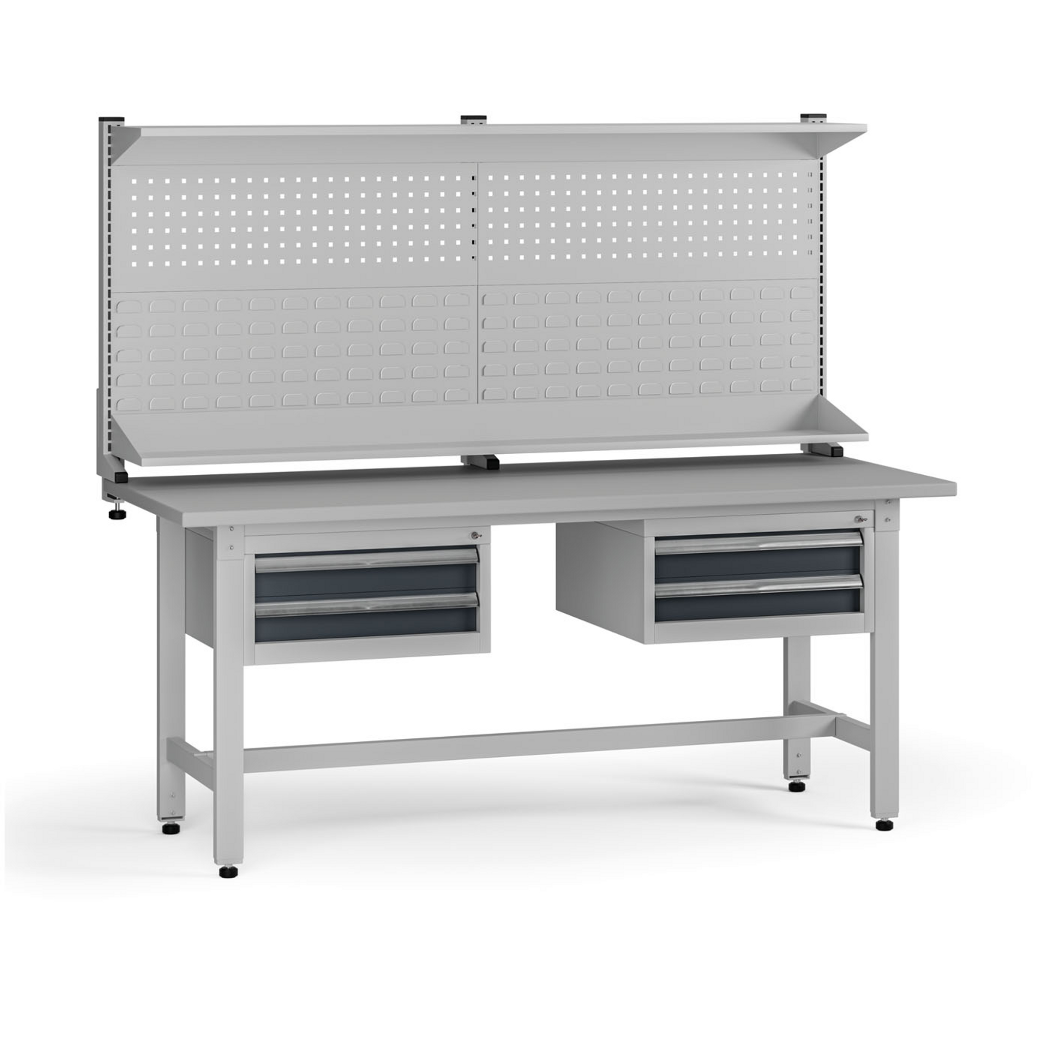 Výškovo nastaviteľný dielenský stôl G5 s nadstavbou, 1800 x 750 x 800-1000 mm, 2x kontajner, 4 zásuvky, grafit