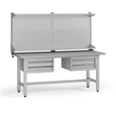 Výškovo nastaviteľný dielenský stôl G5 s nadstavbou, 1800 x 750 x 800-1000 mm, 2x kontajner, 4 zásuvky, sivá