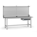 Výškovo nastaviteľný dielenský stôl G5 s nadstavbou, 2100 x 750 x 800-1000 mm, 1x kontajner, 1 zásuvka, grafit