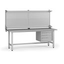 Výškovo nastaviteľný dielenský stôl G5 s nadstavbou, 2100 x 750 x 800-1000 mm, 1x kontajner, 3 zásuvky, sivá
