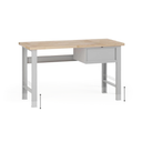 Výškovo nastaviteľný dielenský stôl G7, buková škárovka, 1500 x 800 x 840-1040 mm, 1x kontajner, 1 zásuvka, sivá