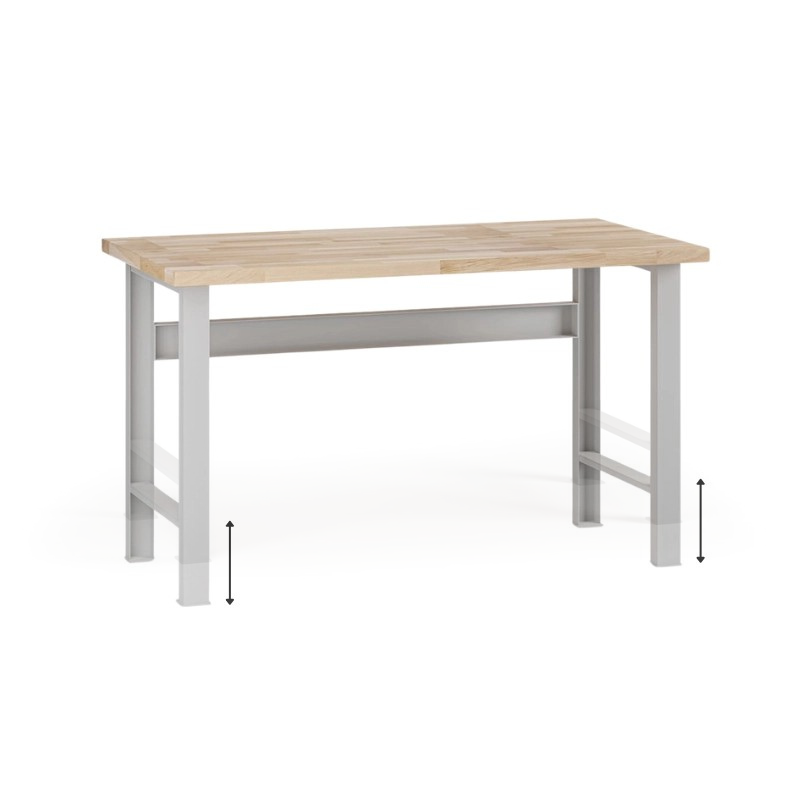 Fotografia produktu: Výškovo nastaviteľný dielenský stôl G7, buková škárovka, 1500 x 800 x 840-1040 mm