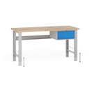 Výškovo nastaviteľný dielenský stôl G7, buková škárovka, 1700 x 800 x 840-1040 mm, 1x kontajner, 1 zásuvka, modrá