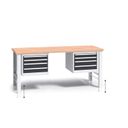 Výškovo nastaviteľný pracovný stôl do dielne G3 s 2 závesnými boxami na náradie, buková škárovka, 8 zásuviek, 2000 x 685 x 840 - 1050 mm, grafit
