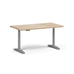 Výškovo nastaviteľný pracovný stôl OBOL do dielne, elektrický, 1500 x 800 x 690-1340 mm, sivá zaoblená podnož