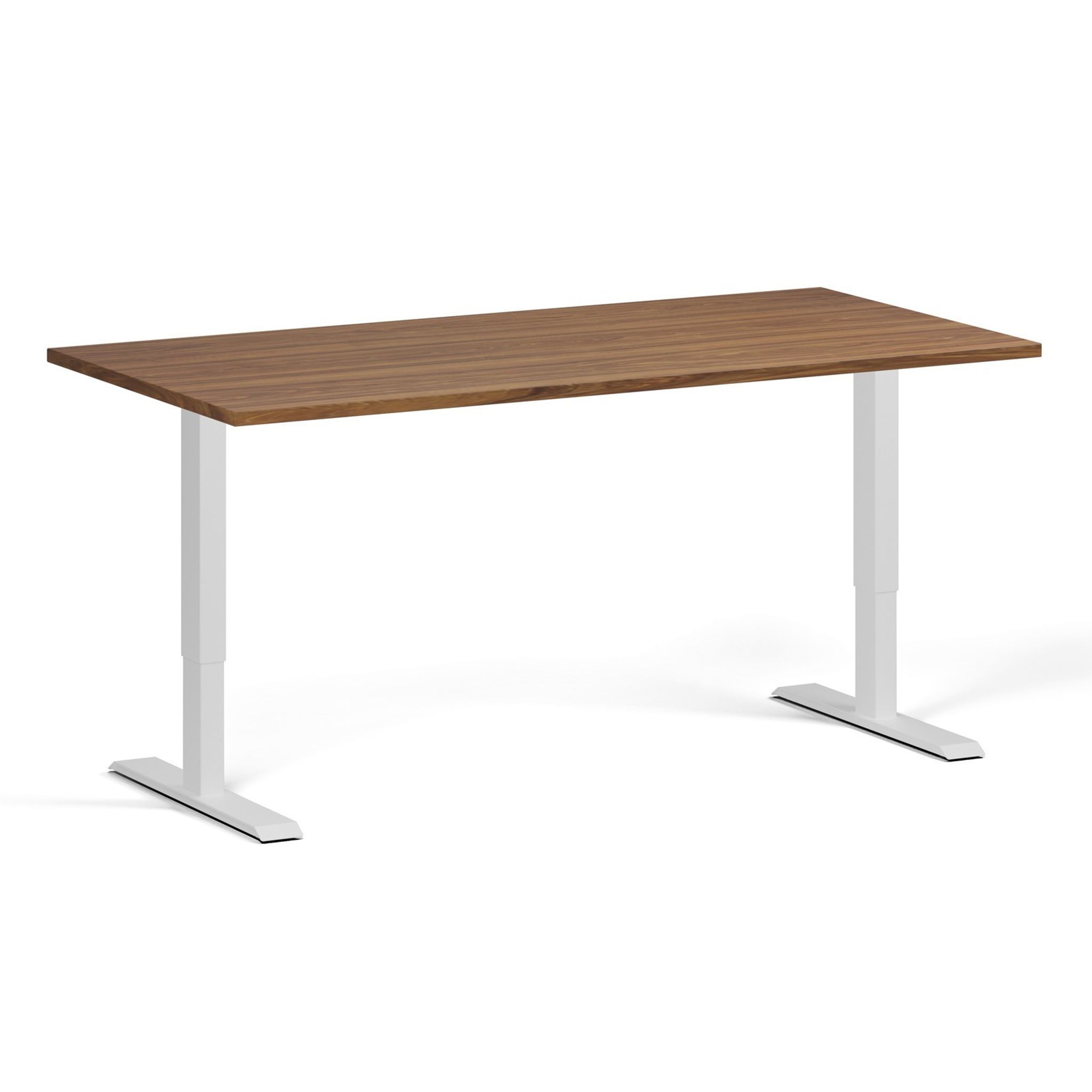 Výškovo nastaviteľný stôl, 160x80 cm, 1 motor, biela podnož, orech