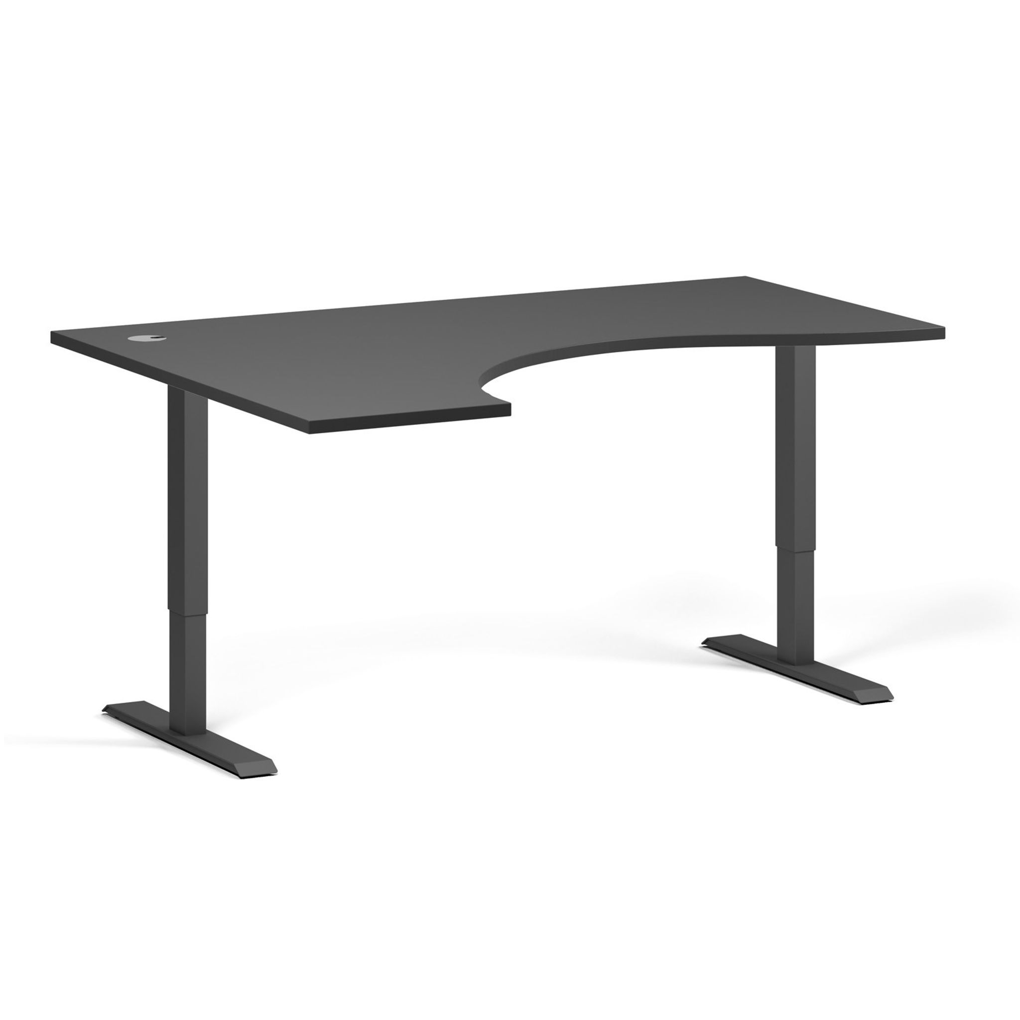 Výškovo nastaviteľný stôl, 2 motory, 745-1215 mm, ergonomický ľavý, doska 1600x1200 mm, čierna podnož, grafit