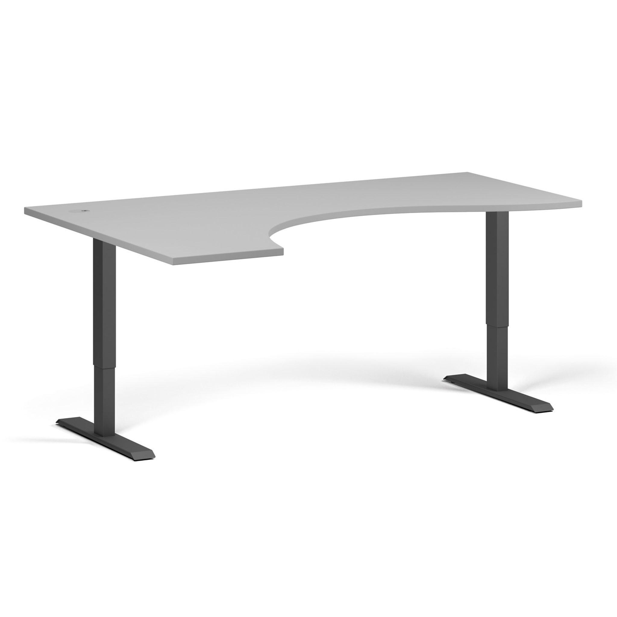 Výškovo nastaviteľný stôl, 2 motory, 745 - 1215 mm, ergonomický ľavý, doska 1800 x 1200 mm, čierna podnož, sivá
