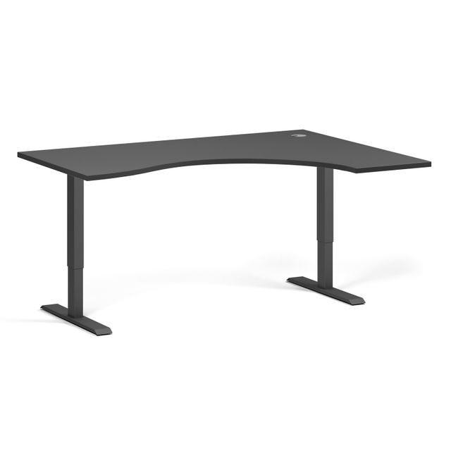 Výškovo nastaviteľný stôl, 2 motory, 745-1215 mm, ergonomický pravý, doska 1600x1200 mm, čierna podnož, grafit