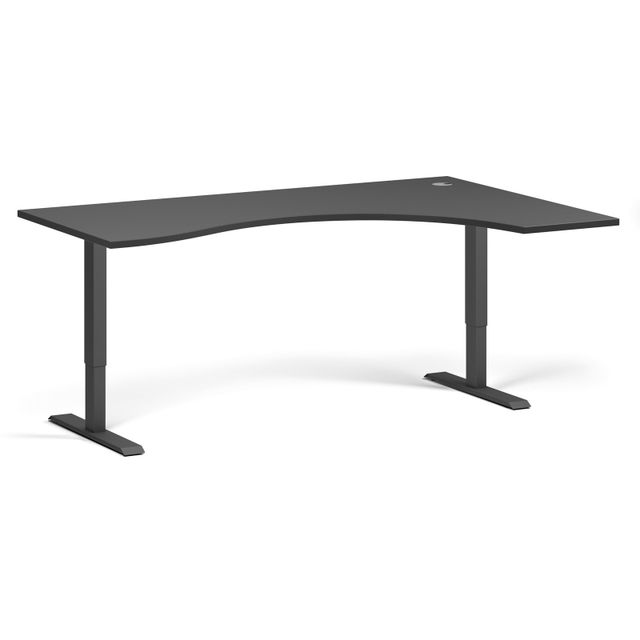 Výškovo nastaviteľný stôl, 2 motory, 745-1215 mm, ergonomický pravý, doska 1800x1200 mm, čierna podnož, grafit
