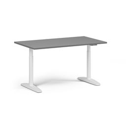 Výškovo nastaviteľný stôl OBOL, 140x80 cm, 2 motory, biela zaoblená podnož, grafit