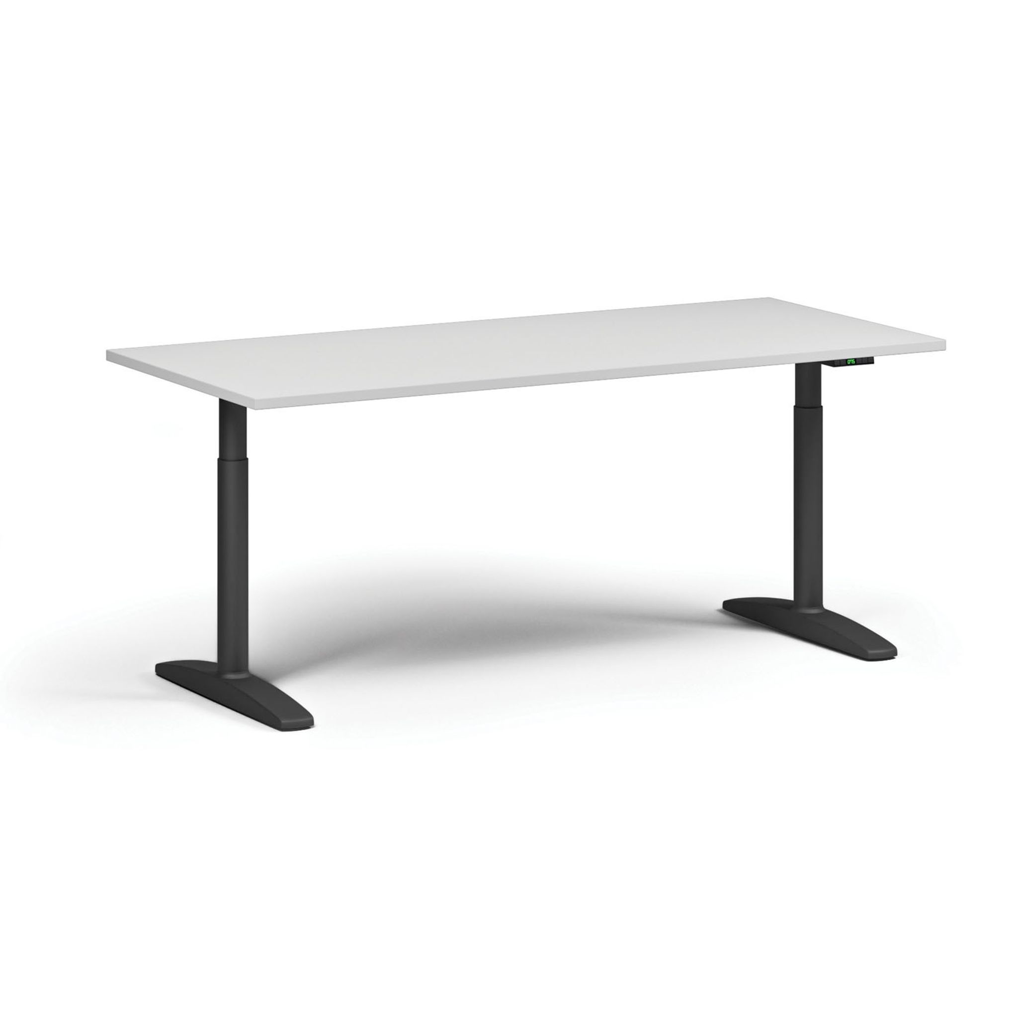 Výškovo nastaviteľný stôl OBOL, elektrický, 675-1325 mm, doska 1800x800 mm, čierna zaoblená podnož, biela