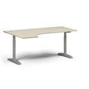 Výškovo nastaviteľný stôl OBOL, elektrický, 675-1325 mm, rohový ľavý, doska 1800x1200 mm, sivá zaoblená podnož, breza