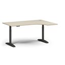 Výškovo nastaviteľný stôl OBOL, elektrický, 675-1325 mm, rohový pravý, doska 1600x1200 mm, čierna zaoblená podnož, breza