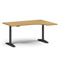 Výškovo nastaviteľný stôl OBOL, elektrický, 675-1325 mm, rohový pravý, doska 1600x1200 mm, čierna zaoblená podnož, buk