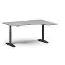 Výškovo nastaviteľný stôl OBOL, elektrický, 675-1325 mm, rohový pravý, doska 1600x1200 mm, čierna zaoblená podnož, sivá
