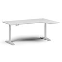Výškovo nastaviteľný stôl OBOL, elektrický, 675-1325 mm, rohový pravý, doska 1800x1200 mm, biela zaoblená podnož, biela