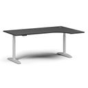 Výškovo nastaviteľný stôl OBOL, elektrický, 675-1325 mm, rohový pravý, doska 1800x1200 mm, biela zaoblená podnož, grafit