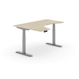 Výškovo nastaviteľný stôl PRIMO ADAPT, elektrický, 1600 x 1200 x 625-1275 mm, ergonomický ľavý, dub, sivá podnož