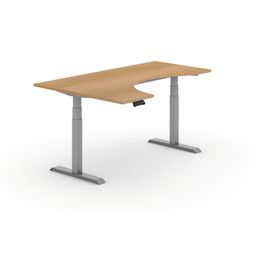 Výškovo nastaviteľný stôl PRIMO ADAPT, elektrický, 1800 x 1200 x 625-1275 mm, ergonomický ľavý, buk, sivá podnož