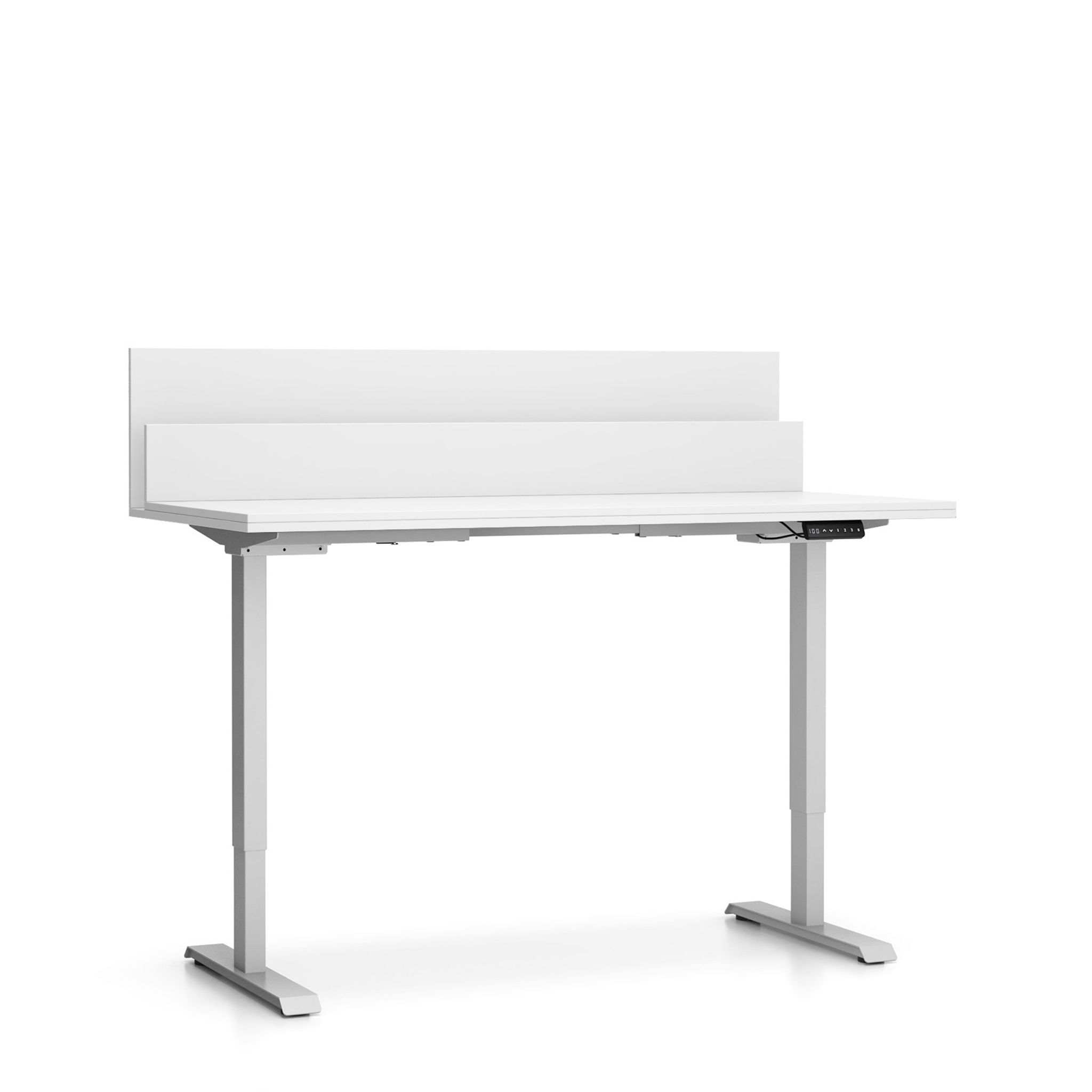 Výškovo nastaviteľný stôl SINGLE LAYERS, 160x80 cm, 2 motory, s prepážkami, biela
