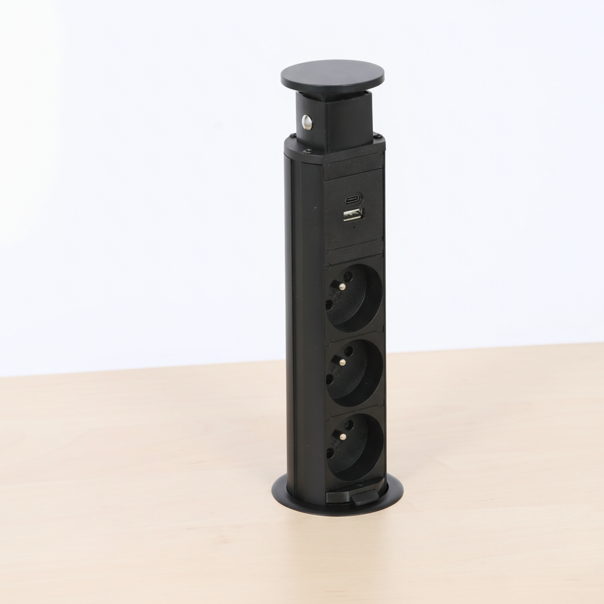 Výsuvná stolová zásuvka, 3× 230 V, USB-A, USB-C, čierna