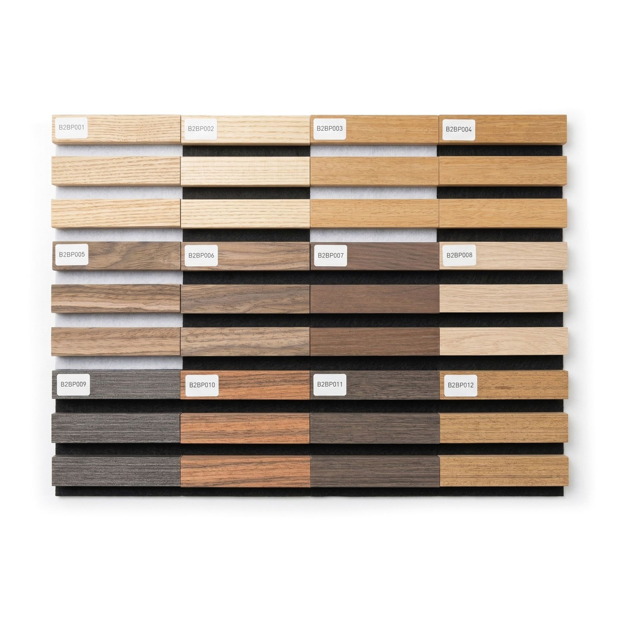 Vzorník akustických panelů – sada 12 vzorků o rozměrech 12 × 12 cm
