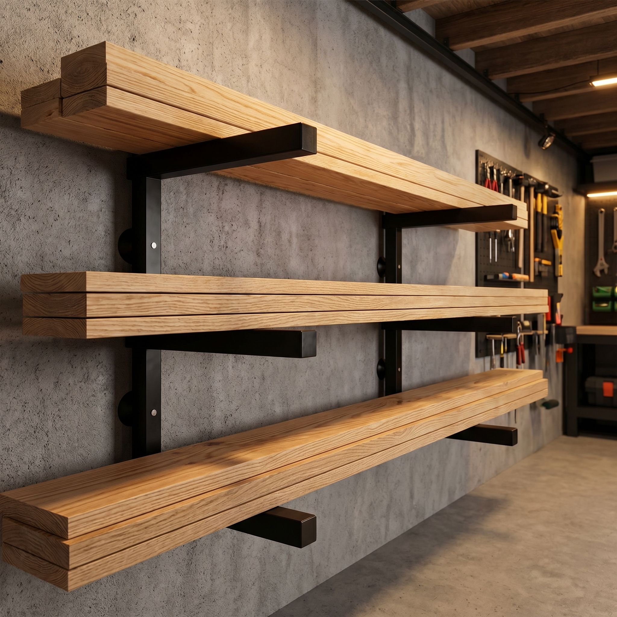 Wandregal für Holz und Langmaterial, 3 Ebenen, 350 × 410 mm (1 Paar)