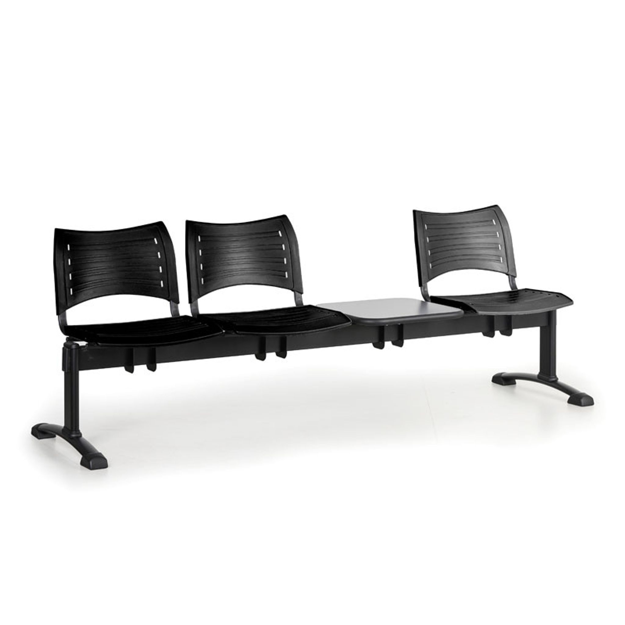 Wartezimmerbank aus Kunststoff VISIO, 3-Sitzer, mit Tisch, schwarze Beine