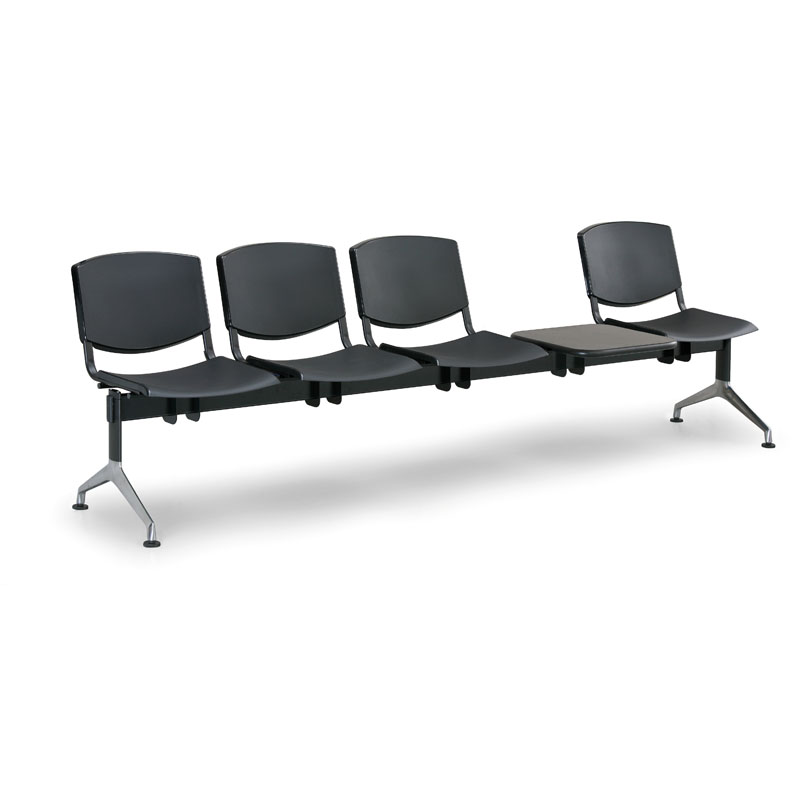 Euroseat Wartezimmerbank, Traversenbank SMILE aus Kunststoff, 4-Sitzplätze + Tisch, schwarz