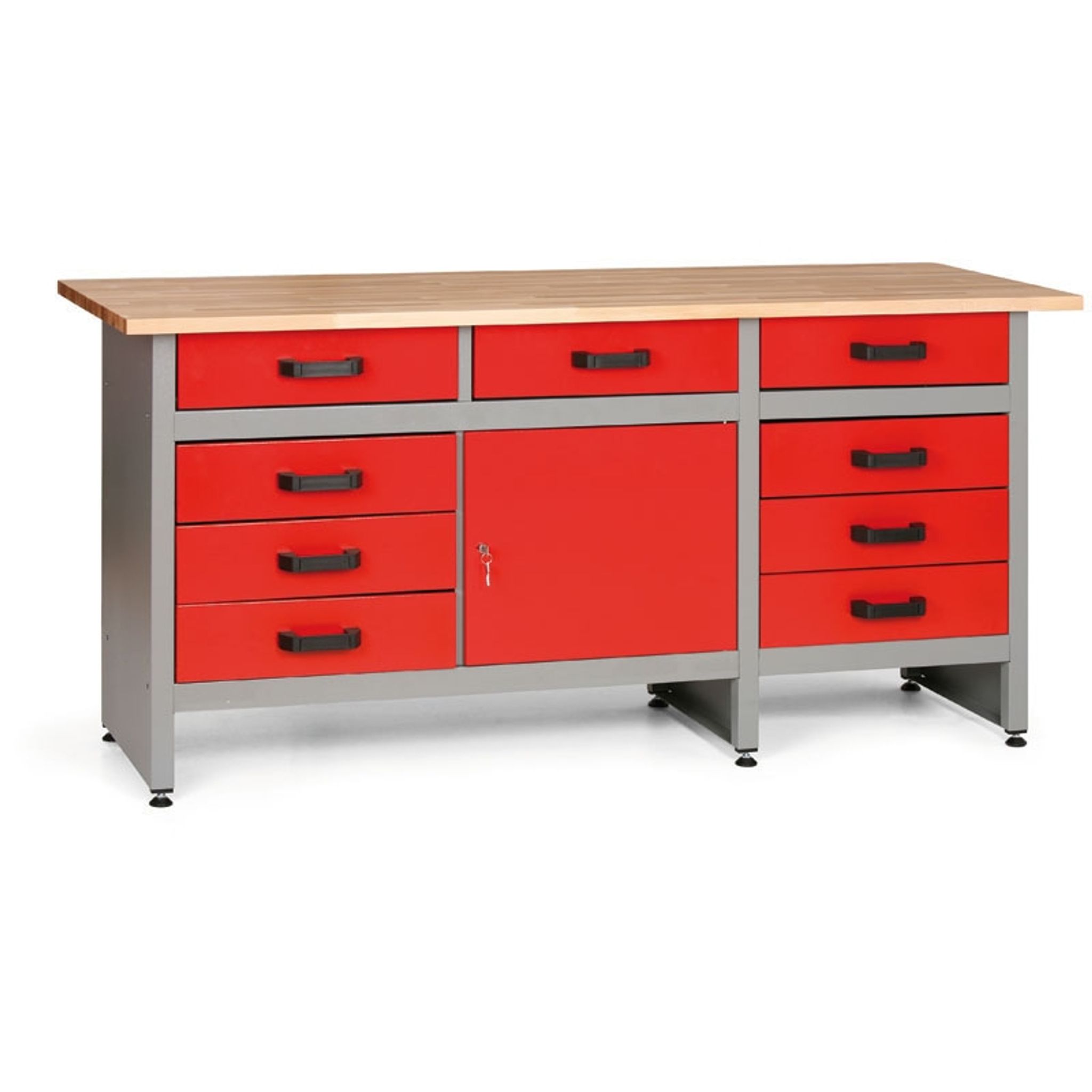 Werkbank für die Werkstatt HOBBY I, 840 x 1700 x 600 mm, 9 Schubladen, 1 Schrank