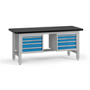 Werkbank G4 mit Container, 1800 x 750 x 800 mm, 2x 4 Schubladen, blau