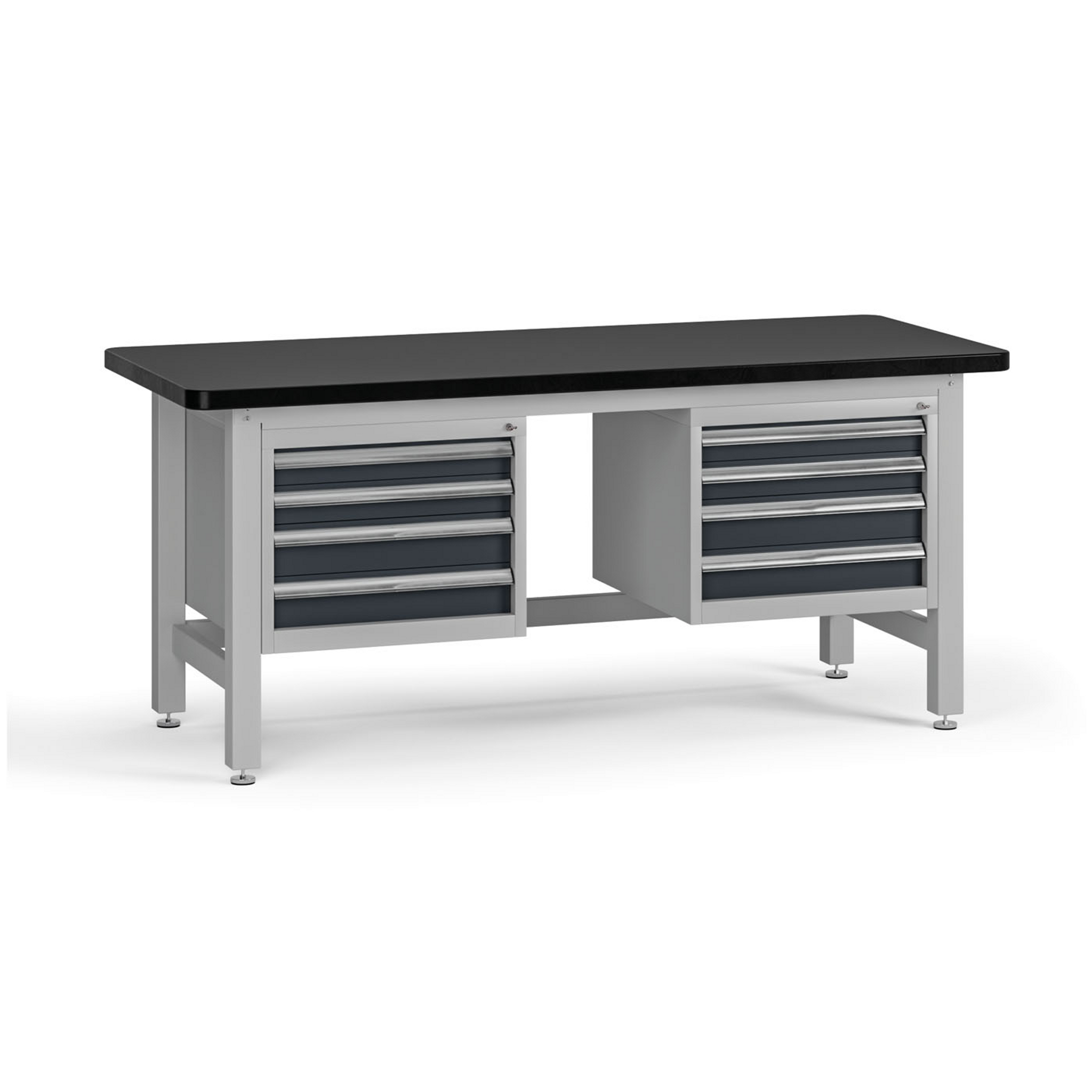 Werkbank G4 mit Container, 1800 x 750 x 800 mm, 2x 4 Schubladen, Graphit