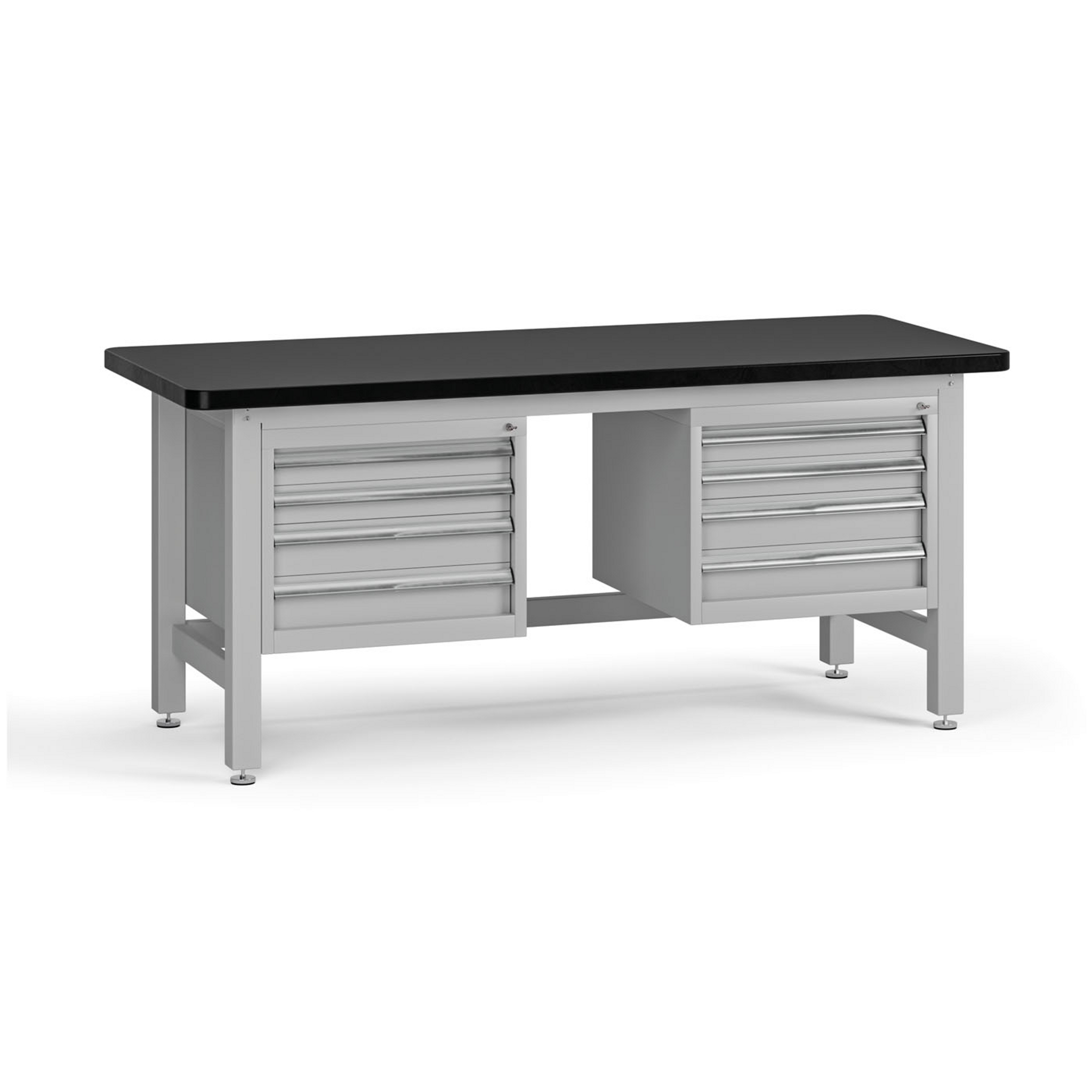 Werkbank G4 mit Container, 1800 x 750 x 800 mm, 2x 4 Schubladen, grau