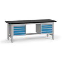 Werkbank G4 mit Container, 2100 x 750 x 800 mm, 2x 4 Schubladen, blau