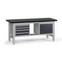 Werkbank G4 mit Container und Schrank, 4 Schubladen, 1800 x 750 x 800 mm, Graphit
