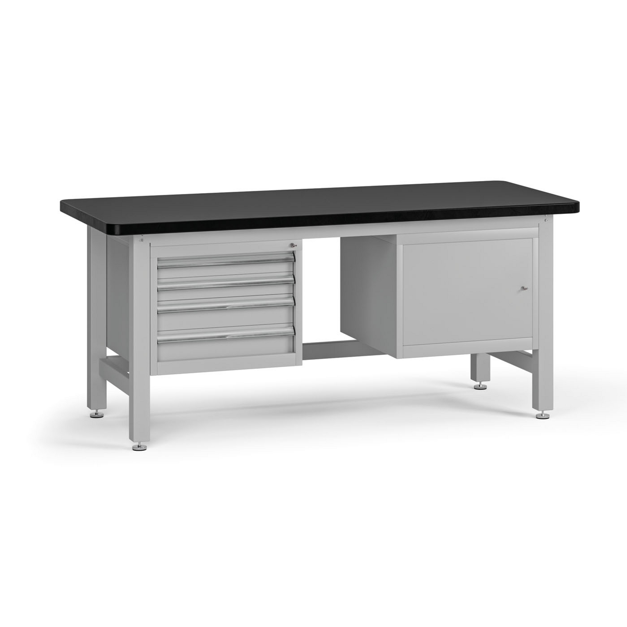 Werkbank G4 mit Container und Schrank, 4 Schubladen, 1800 x 750 x 800 mm, grau