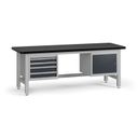 Werkbank G4 mit Container und Schrank, 4 Schubladen, 2100 x 750 x 800 mm, Graphit