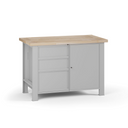 Werkbank G7, Buche-Leimholzplatte, 1200 x 685 x 840 mm, 1x Schrank, 3 Schubladen, grau Werkbank G7, Buche-Leimholzplatte, 1200 x 685 x 840 mm, 1x Schrank, 3 Schubladen, grau