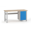 Werkbank G7, Buche-Leimholzplatte, 1700 x 685 x 840 mm, 1x Schrank, blau