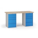 Werkbank G7, Buche-Leimholzplatte, 1700 x 685 x 840 mm, 2x Container, 10 Schubladen, blau