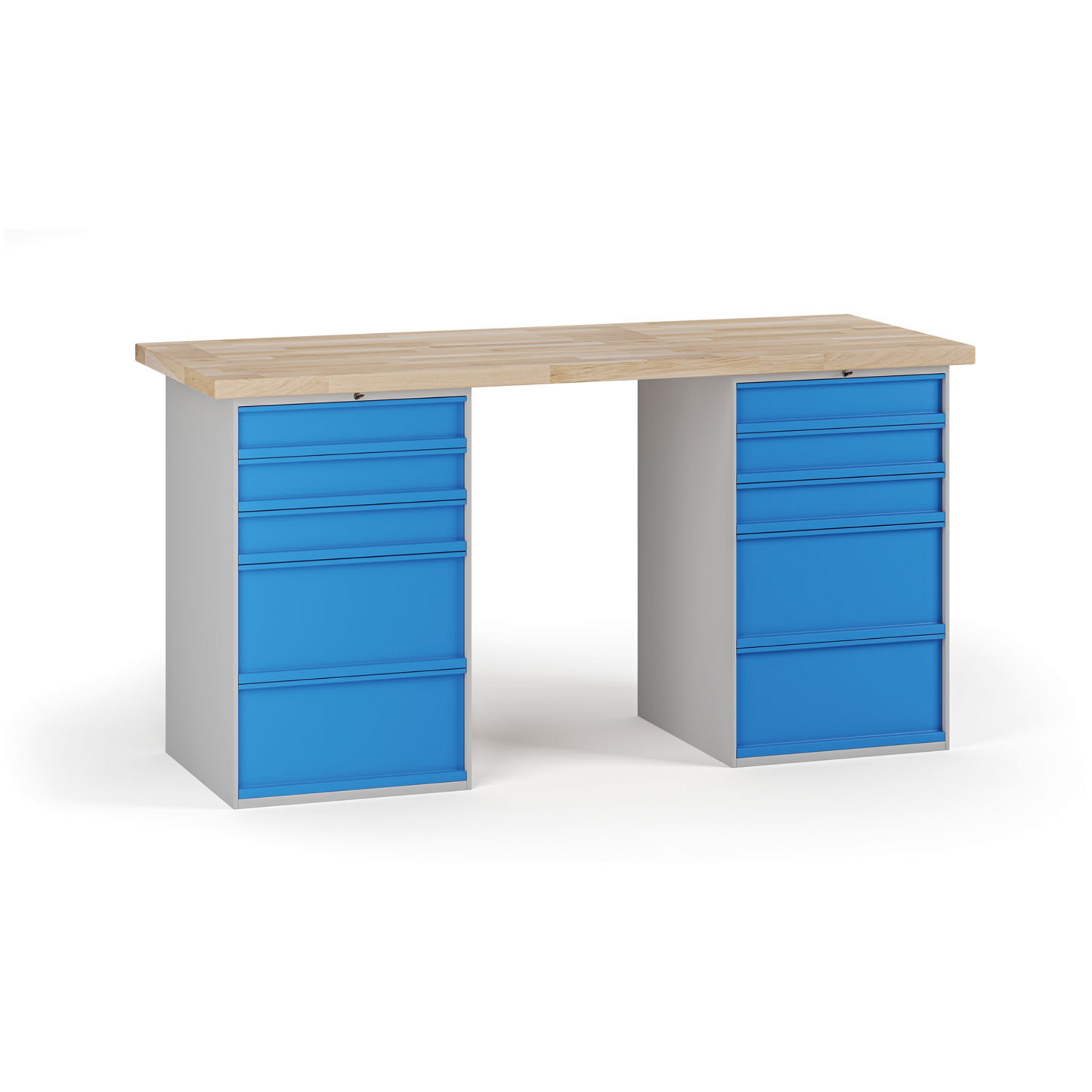 Werkbank G7, Buche-Leimholzplatte, 1700 x 685 x 840 mm, 2x Container, 10 Schubladen