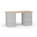 Werkbank G7, Buche-Leimholzplatte, 1700 x 685 x 840 mm, 2x Container, 10 Schubladen, grau