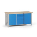 Werkbank G7, Buche-Leimholzplatte, 1700 x 685 x 840 mm, 2x Schrank, 4 Schubladen, blau Werkbank G7, Buche-Leimholzplatte, 1700 x 685 x 840 mm, 2x Schrank, 4 Schubladen, blau
