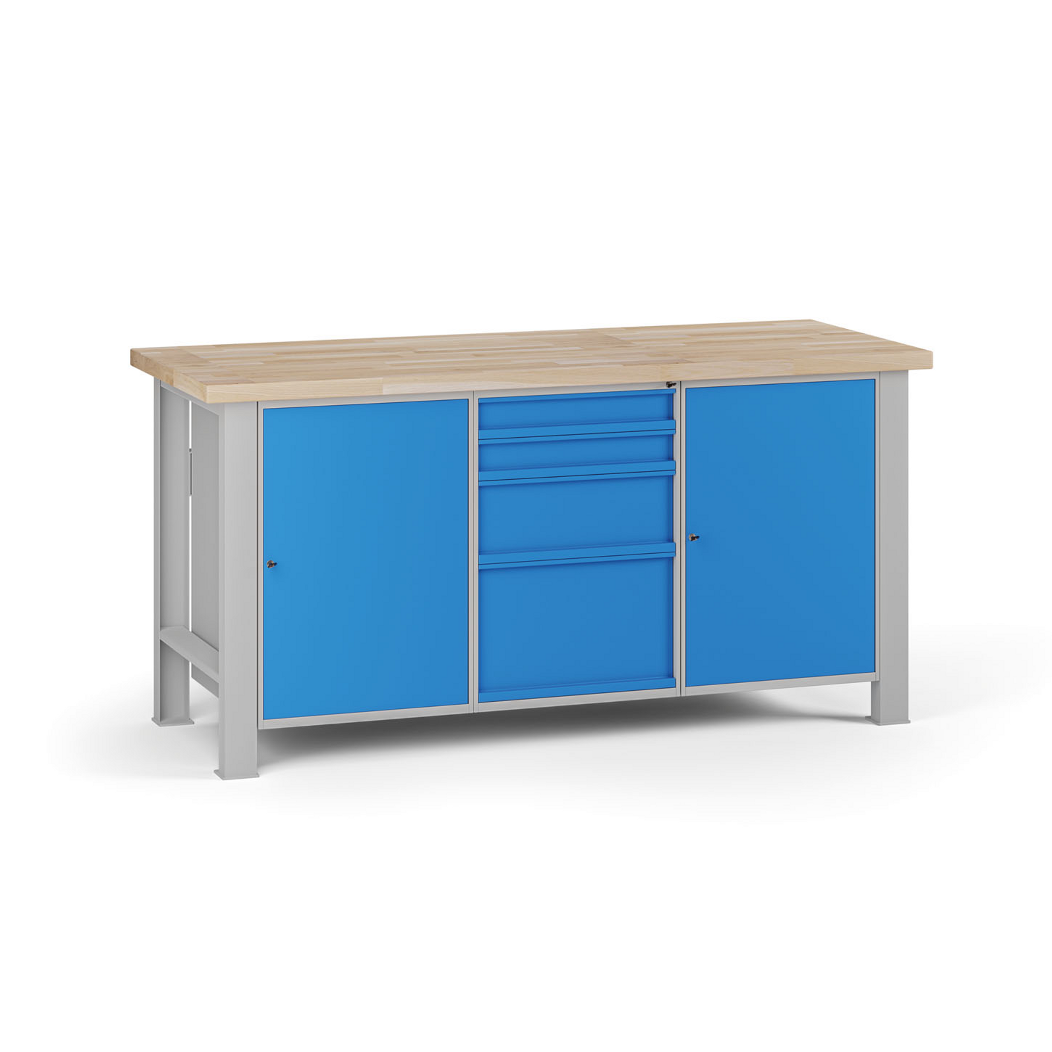 Werkbank G7, Buche-Leimholzplatte, 1700 x 685 x 840 mm, 2x Schrank, 4 Schubladen Werkbank G7, Buche-Leimholzplatte, 1700 x 685 x 840 mm, 2x Schrank, 4 Schubladen
