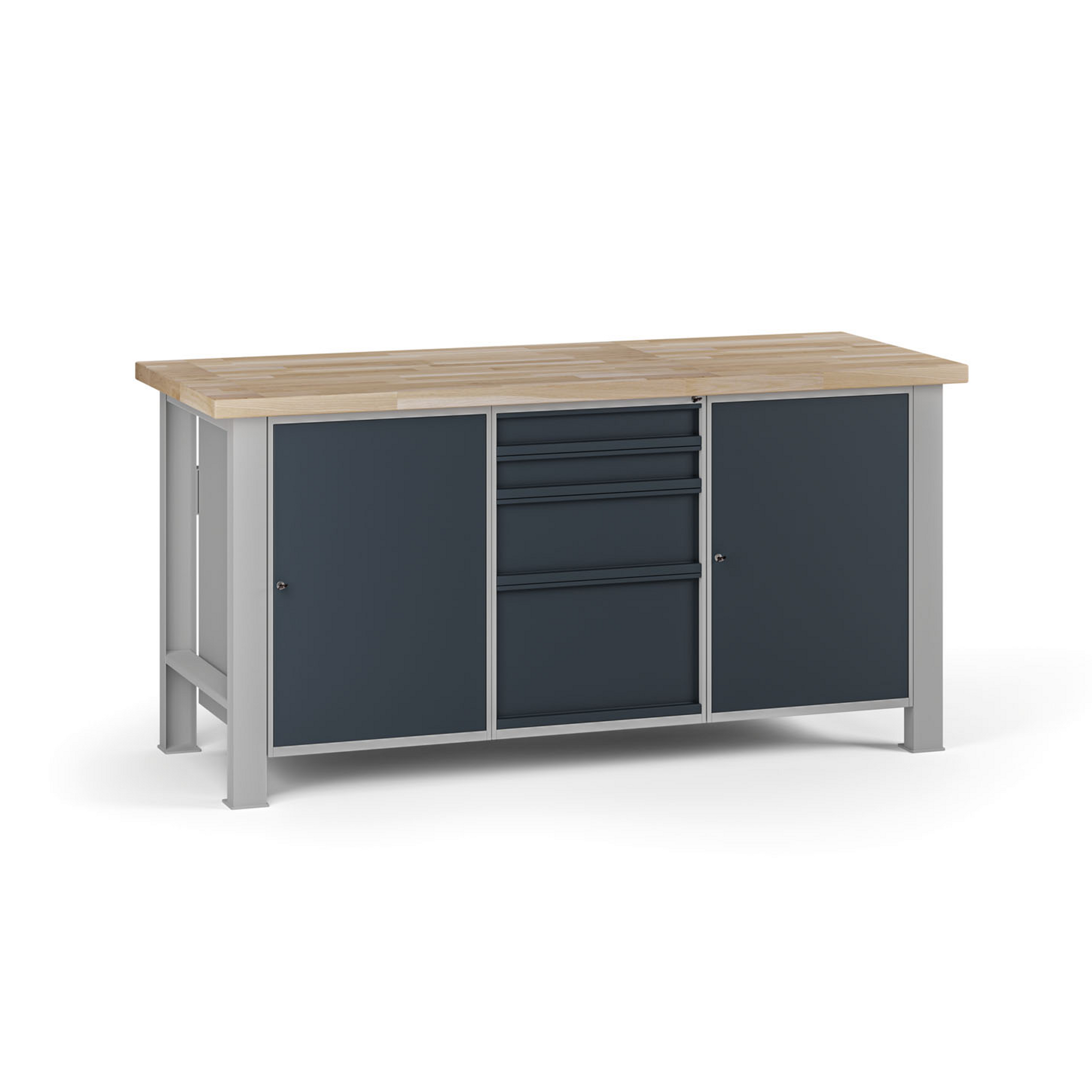 Werkbank G7, Buche-Leimholzplatte, 1700 x 685 x 840 mm, 2x Schrank, 4 Schubladen, Graphit Werkbank G7, Buche-Leimholzplatte, 1700 x 685 x 840 mm, 2x Schrank, 4 Schubladen, Graphit