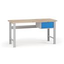 Werkbank G7, Buche-Leimholzplatte, 1700 x 800 x 840 mm, 1x Container, 1 Schublade, blau
